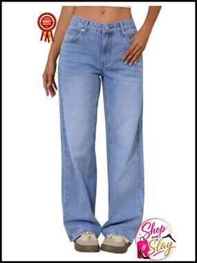 Low Rise Baggy Jeans Women Y2K Vintage Wide Leg Straight Denim Pants